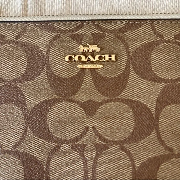 Coach Signature Brown Monogram Pouch Wristlet (No Strap) Double Zip Pouch 8x5” - Picture 7 of 8